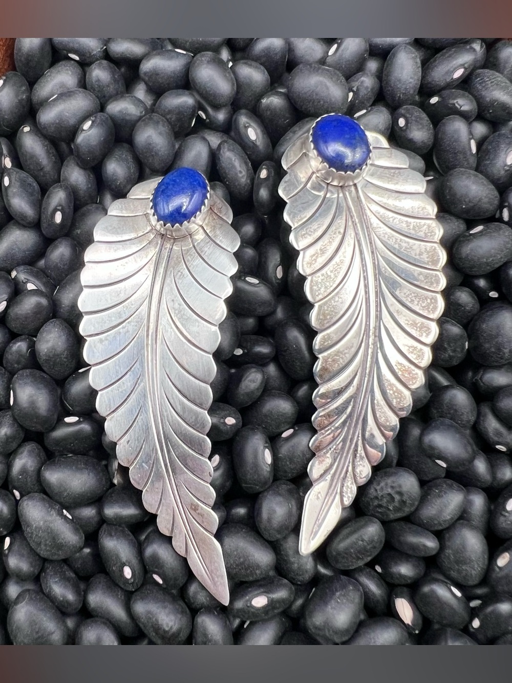Native American Lapis Feather Earrings